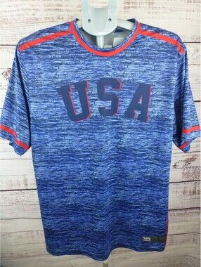 Boombah Men's USA Activewear Top T-Shirt Blue Red Pattern Size L Performance J5